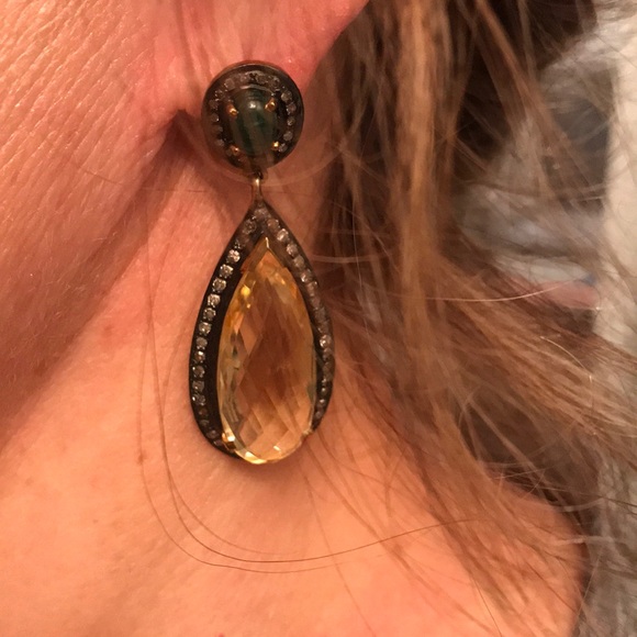 Jennifer Miller YG/SS Citrine/Dia/Emerald Earrings - Picture 2 of 8